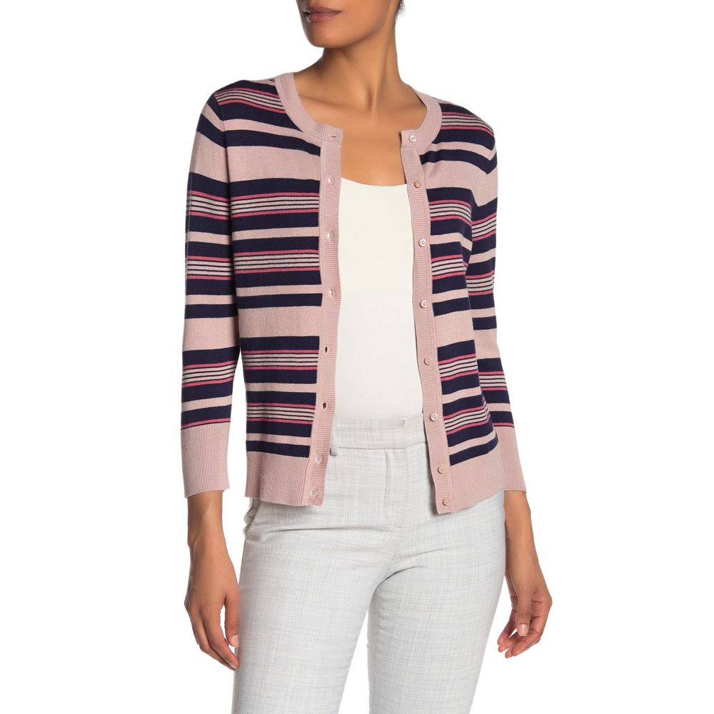 NWT Halogen Striped Crew Neck Cardigan Sweater SP